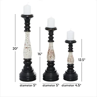 16" Black & White Wood Farmhouse Candlestick Holder Set