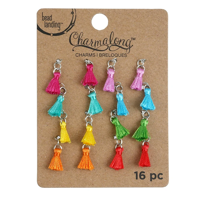 12 Packs: 16 ct. (192 total) Charmalong™ Rhodium Tassel Charms by Bead Landing™