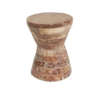 18.5" Brown Teak Wood Handmade Hourglass Accent Table with Stacked Wood Pieces