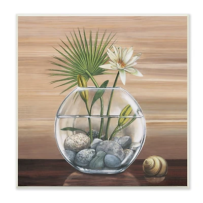 Stupell Industries Lotus and Palm Plant in Rock Vase Still-Life,12" x 12"