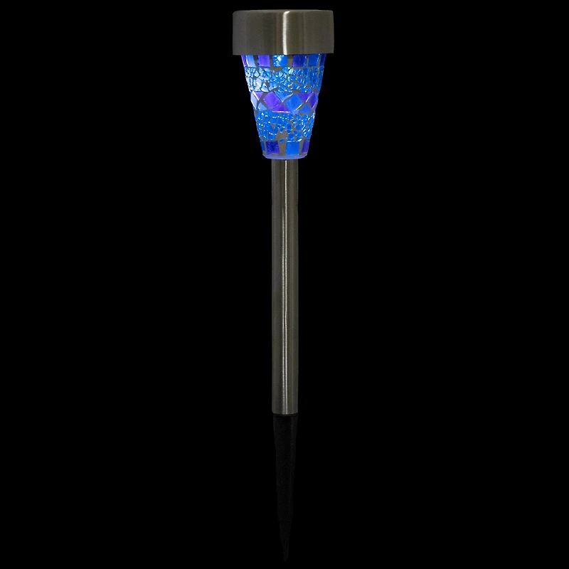15.5" Blue Mosaic Stained Glass Solar Powered LED Pathway Markers