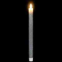 LED Flameless Flickering Taper Glittered Christmas Candles - 11" - Silver - Set 2