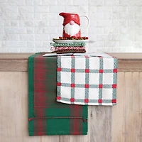 Hello Honey® 72" Green & Red Woven Cotton Table Runner with Stripes