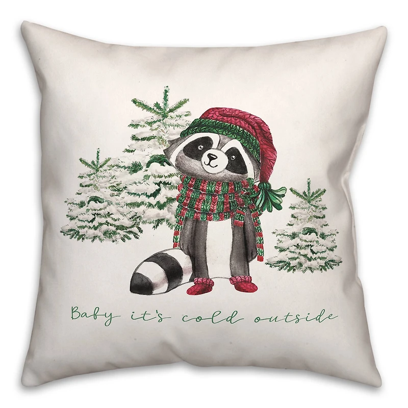 Baby Cold Outside Raccoon 18x18 Throw Pillow
