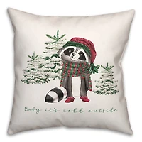 Baby Cold Outside Raccoon 18x18 Throw Pillow