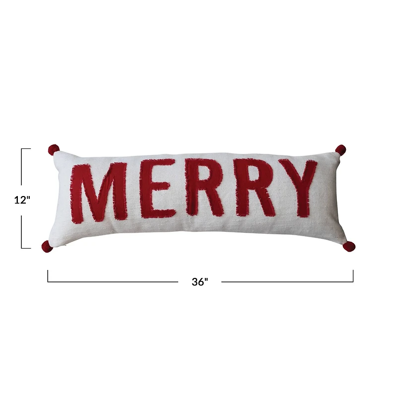 Hello Honey® Red & White Merry Woven Cotton Lumbar Pillow