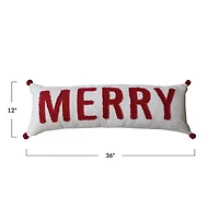 Hello Honey® Red & White Merry Woven Cotton Lumbar Pillow
