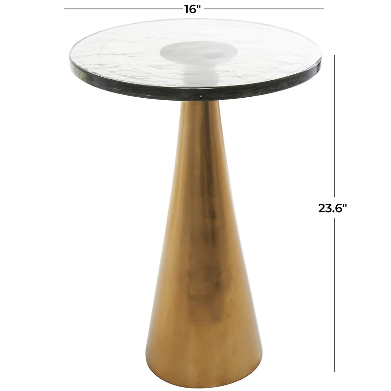 Gold Aluminum Geometric Cone Accent Table with Textured Glass Tabletop