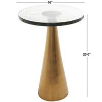 Gold Aluminum Geometric Cone Accent Table with Textured Glass Tabletop