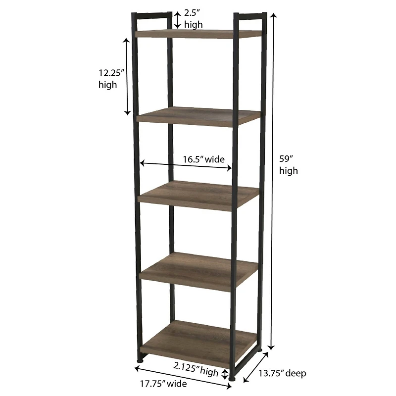 Household Essentials Jamestown 59" 5-Shelf Narrow Bookshelf