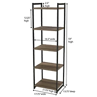Household Essentials Jamestown 59" 5-Shelf Narrow Bookshelf