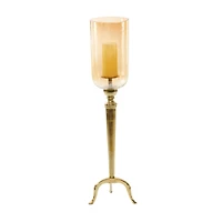 34" Gold Aluminum & Glass Traditional Candlestick Holder
