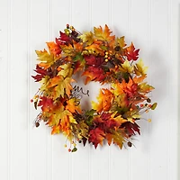 24" Autumn Maple Leaf & Berries Fall Wreath