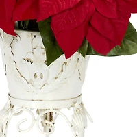 21" Potted Poinsettia with White Metal Planter