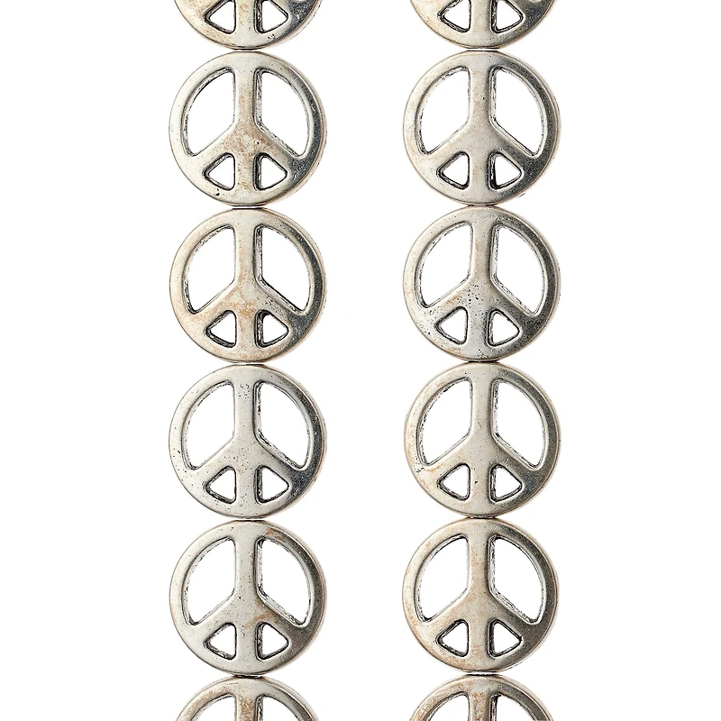 12 Pack: Silver Metal Peace Beads, 13mm by Bead Landing™