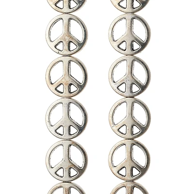 12 Pack:  Silver Metal Peace Beads, 13mm by Bead Landing™