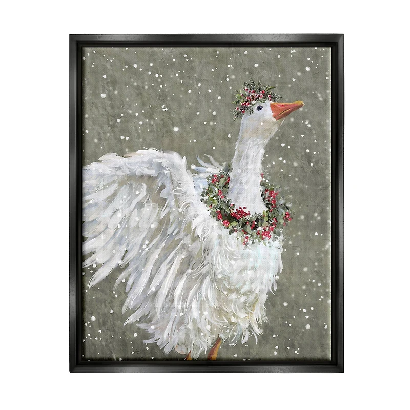 Stupell Industries Winter Goose Seasonal Botanicals Framed Floater Canvas Wall Art