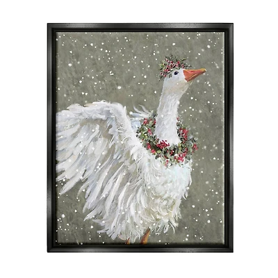 Stupell Industries Winter Goose Seasonal Botanicals Framed Floater Canvas Wall Art