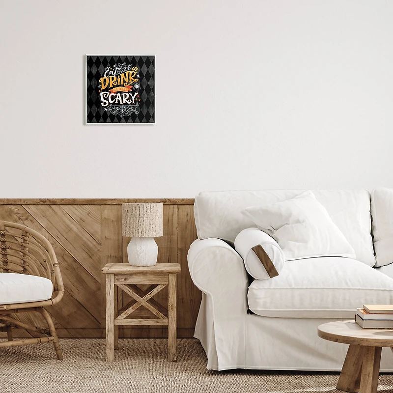Stupell Industries Eat Drink Be Scary Halloween Pattern Wall Plaque Art