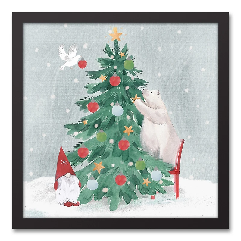 Christmas Creatures Tree Decorating Framed Canvas Wall Art