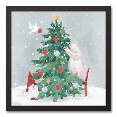 Christmas Creatures Tree Decorating Framed Canvas Wall Art