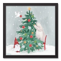Christmas Creatures Tree Decorating Framed Canvas Wall Art