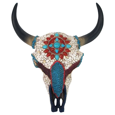 Design Toscano 10.5" Mystic Plains Warrior Faux Gem Encrusted Cow Skull Wall Sculpture
