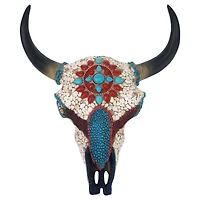 Design Toscano 10.5" Mystic Plains Warrior Faux Gem Encrusted Cow Skull Wall Sculpture