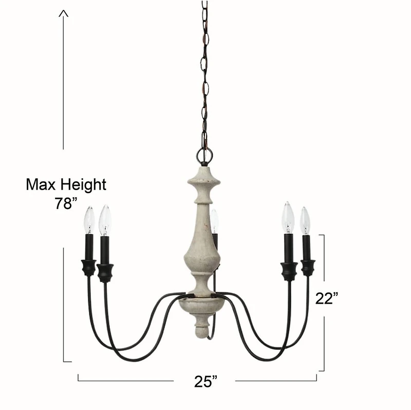 Hello Honey® Robert Stevenson Lighting Magnolia 25" Matte Black 5-Light White Washed Wood and Metal Chandelier