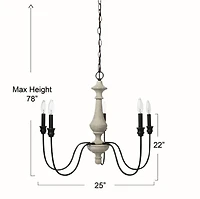 Hello Honey® Robert Stevenson Lighting Magnolia 25" Matte Black 5-Light White Washed Wood and Metal Chandelier