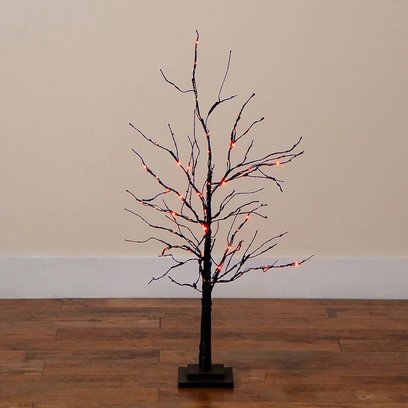 3ft. Pre-Lit Halloween Black Twig Artificial Tree with 80 Orange & Purple LED Lights