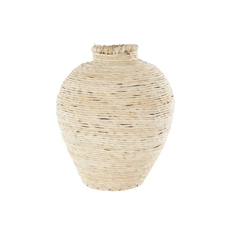 13.5" Cream Seagrass Handmade Wrapped Pot Decorative Vase