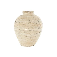 13.5" Cream Seagrass Handmade Wrapped Pot Decorative Vase