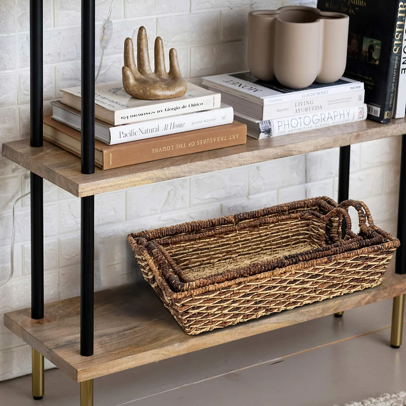 Hello Honey® Natural & Brown Hand-Woven Buri & Abaca Tray Set