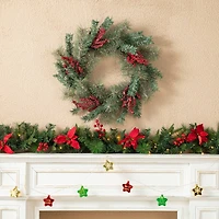 Glitzhome® 24" Christmas Sugared Pine Needle & Berry Wreath