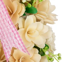 18" Wooden Floral Artificial Easter Wreath with Rabbit Ears & Paws