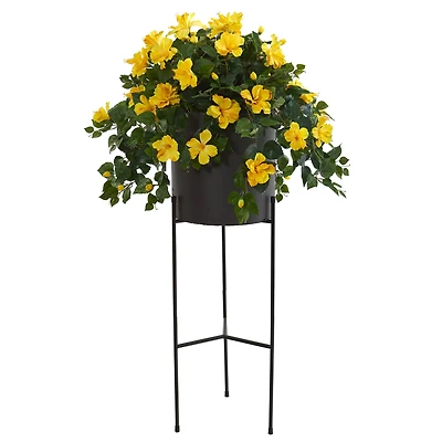 4ft. Hibiscus Plant in Black Planter with Stand