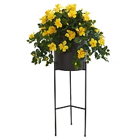 4ft. Hibiscus Plant in Black Planter with Stand