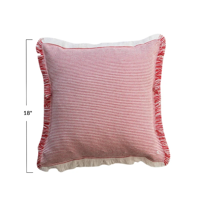 Hello Honey® 18" Red & White Woven Stripes Throw Pillow with Fringe Edges