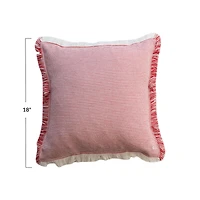 Hello Honey® 18" Red & White Woven Stripes Throw Pillow with Fringe Edges