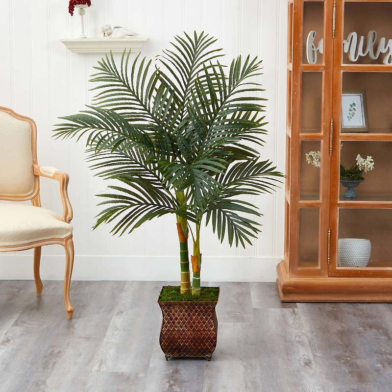 4ft. Golden Cane Palm Tree in Decorative Metal Planter