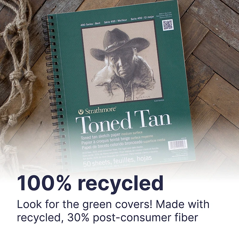 Strathmore Toned Sketch Paper Pad, 400 Series, 50 Sheets, 5.5" x 8.5", Tan