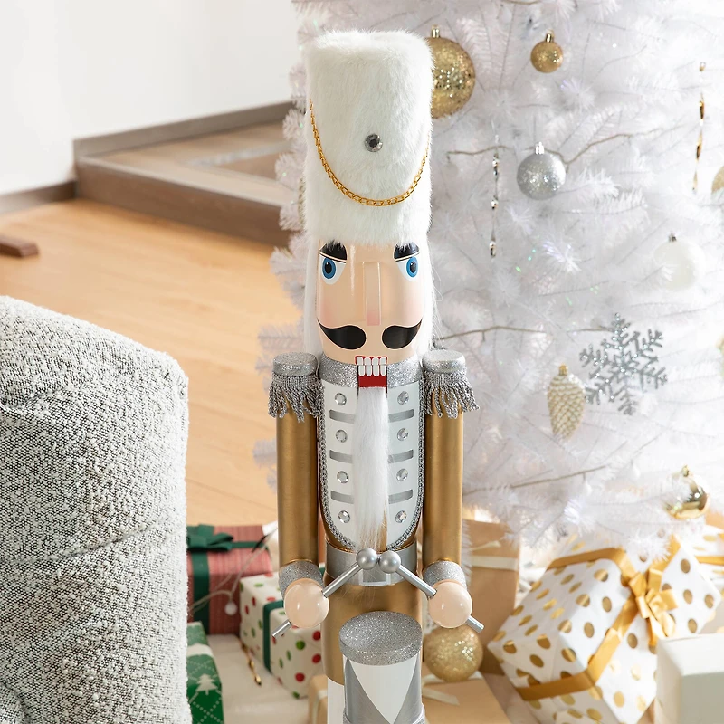 Glitzhome® 42" Gold & White Christmas Nutcracker