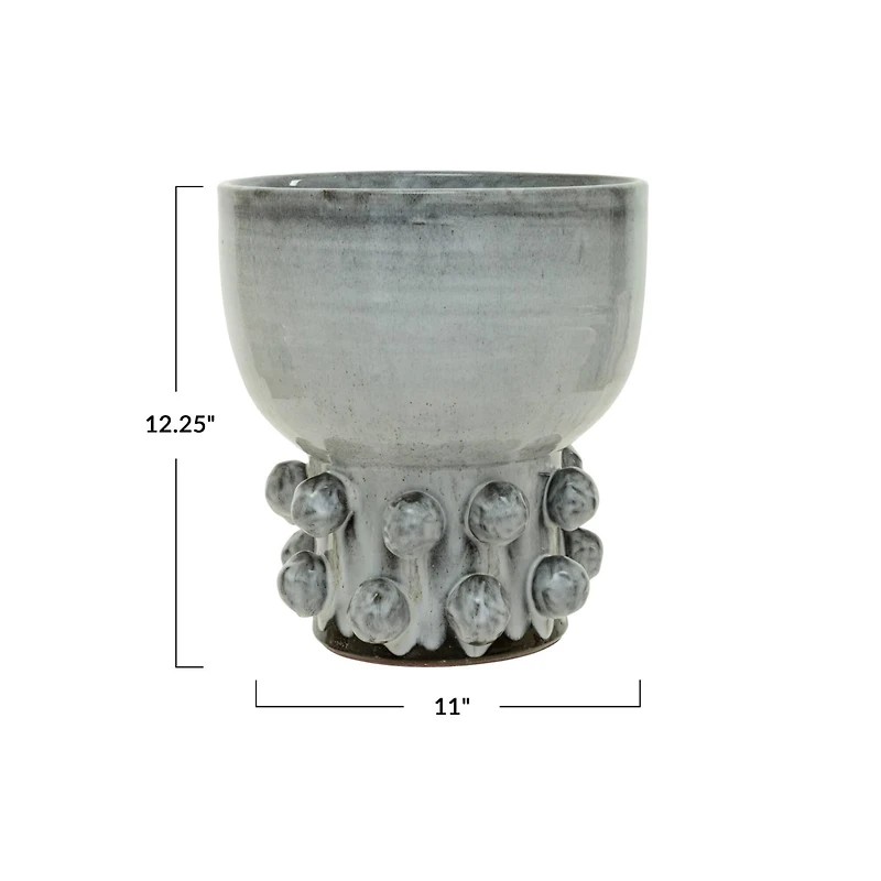 Hello Honey® 12.25" White Terra Cotta Footed Vase with Raised Dots & Reactive Glaze