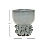 Hello Honey® 12.25" White Terra Cotta Footed Vase with Raised Dots & Reactive Glaze
