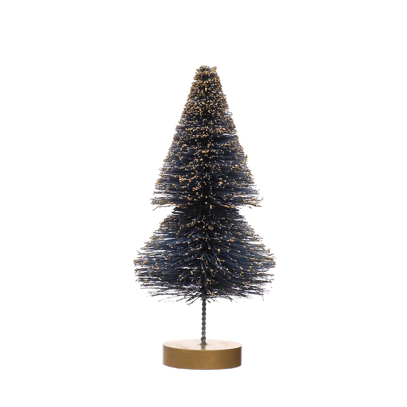Hello Honey® 8" Blue Sisal Bottle Brush Tree with Gold Glitter & Wood Base