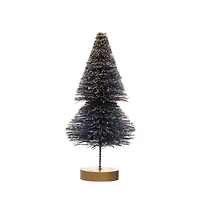 Hello Honey® 8" Blue Sisal Bottle Brush Tree with Gold Glitter & Wood Base