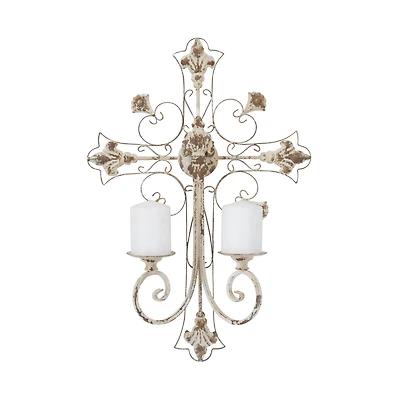 White Iron French Country Wall Sconce, 24" x 17" x 5"