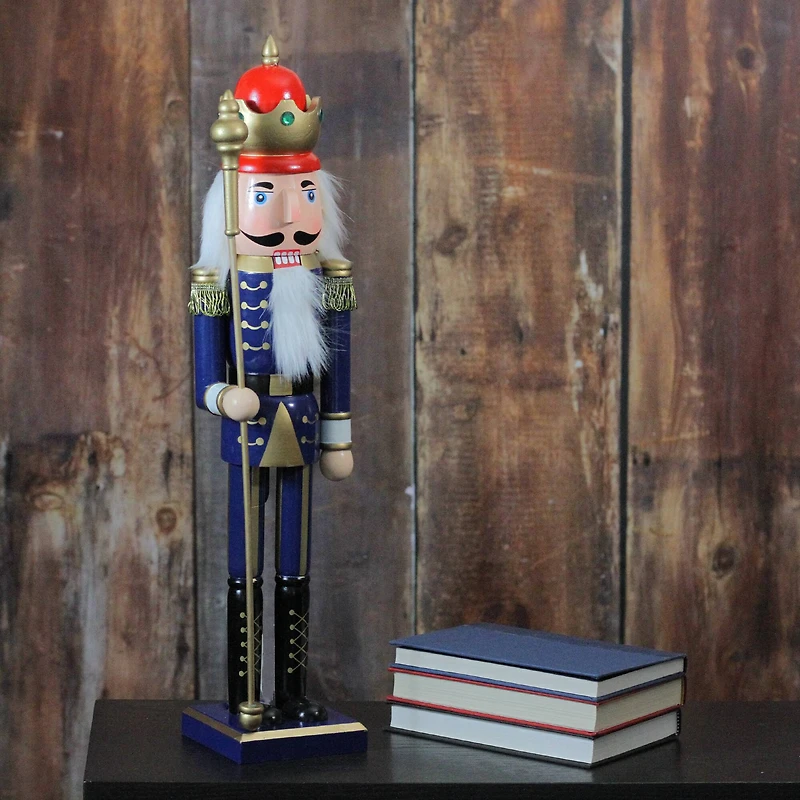 24" Blue and Gold Christmas Nutcracker King with Scepter