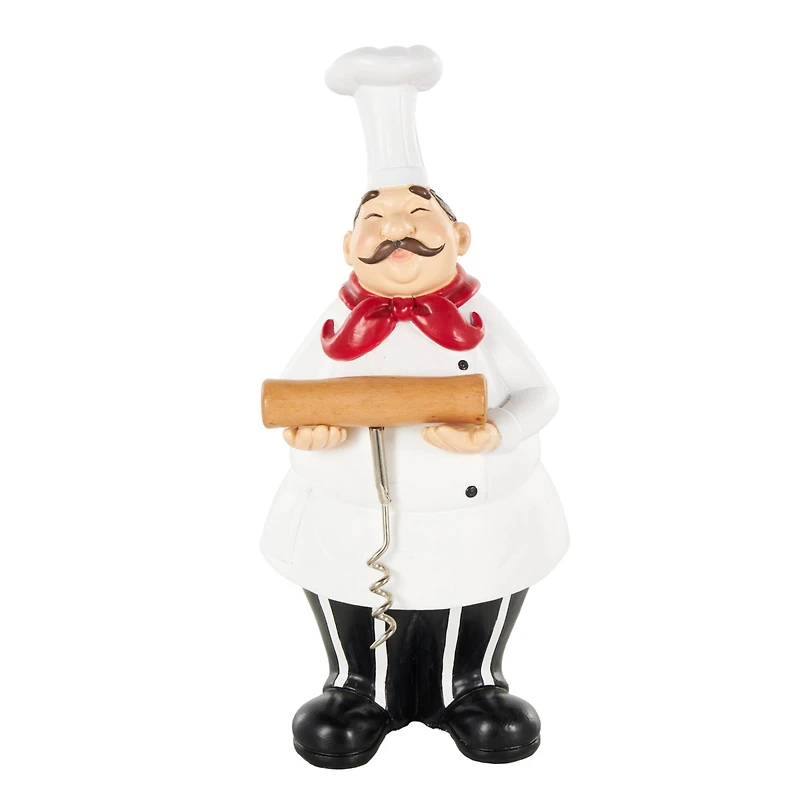 White Chef Kitchen Bottle Opener Holder Sculpture Set with Beer & Wine Bottle Accessories